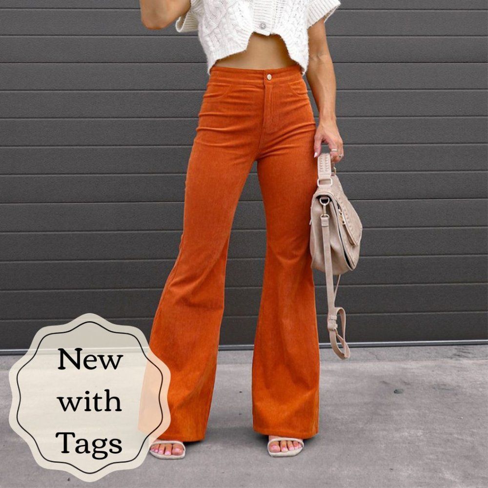 Corduroy Bell Bottoms Vintage 1970's Style Wide Leg Cords - Retro Orange Pumpkin